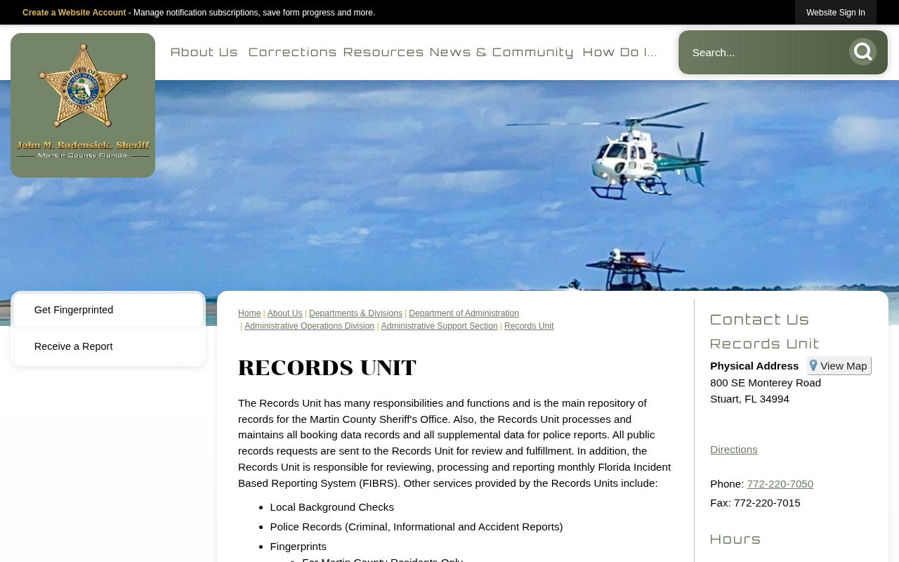 Martin County booking record custodian contact page