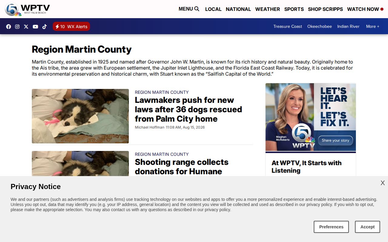 WPTV Martin County crime news and arrest coverage page