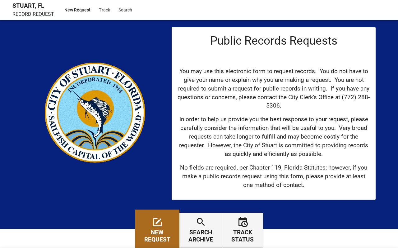 Stuart Police report request for Martin County arrest records